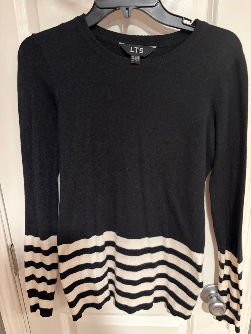 long tall sally Black Crewneck Sweater with Cream Stripes